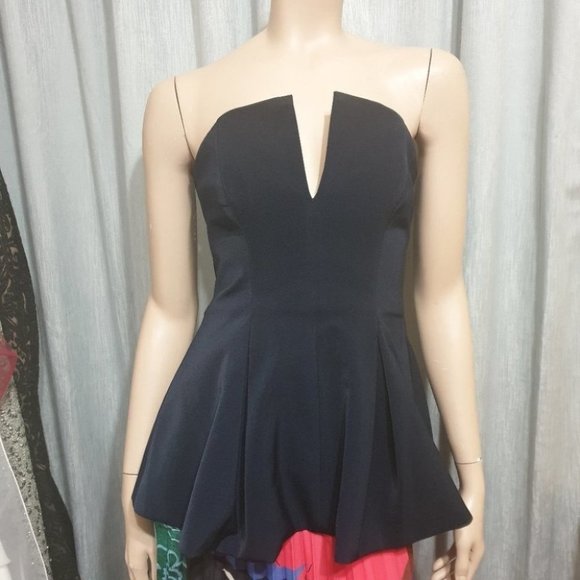 cameo Tops - CAMEO Navy Blue Sleeveless Peplum Top AU-XS w/ Notched Neckline Zip Closure
